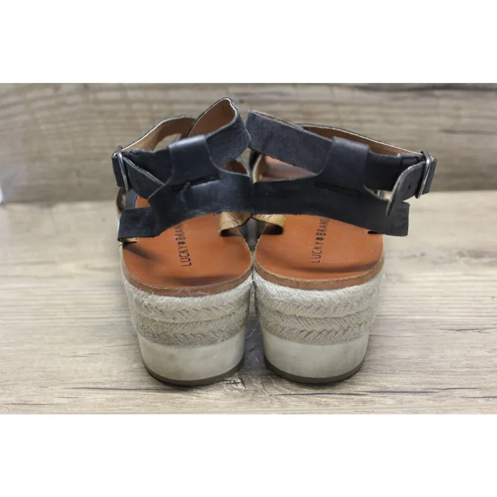 Lucky‎ Brand women's Jasmei strappy leather espadrille wedge sandals 7.5M
